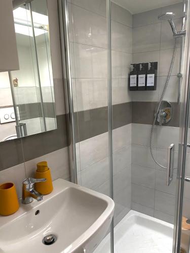 a bathroom with a shower and a sink at Casa Nina in Turin