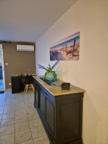 a room with a counter with a desk in it at Un Brin de Mistral in Saint-Louis-du-Rhône