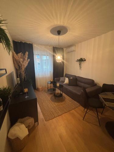 a living room with a couch and a table at Apartman Pinea in Samobor