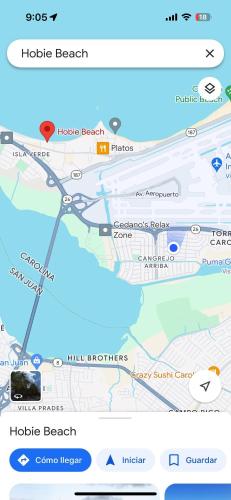 a map of the route of a bus at El refugio de Los Ángeles in San Juan