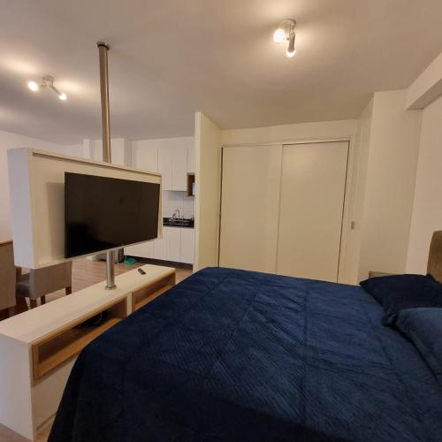 a bedroom with a bed and a flat screen tv at Excluído por Problemas !! in Campinas