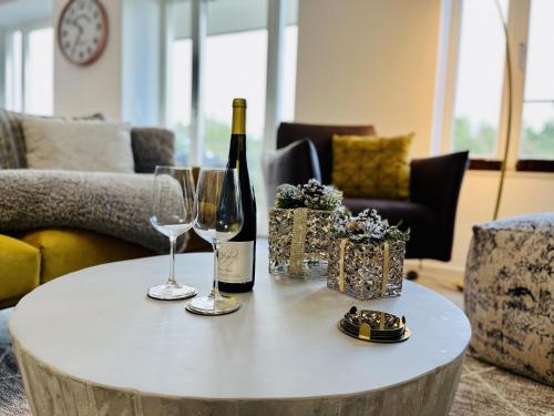 Et opholdsområde på Ferienwohnung Leuchtfeuer im Haus Zudar Prora