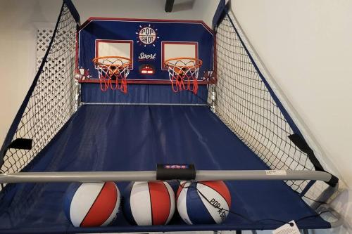 a basketball hoop with two balls and a net at Serenity On The Lehigh River in Thornhurst