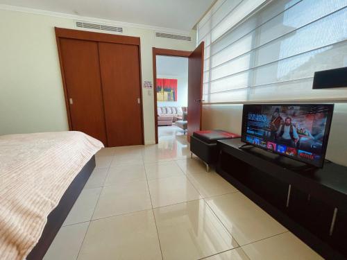 TV a/nebo společenská místnost v ubytování Suite frente al río en Puerto Santa Ana Riverfront