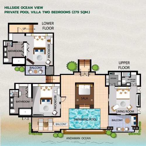 a floor plan of a villa with a pool at Pimalai Resort & Spa in Ko Lanta