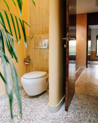 a bathroom with a toilet in a room at Kasara Chitwan in Chitwan