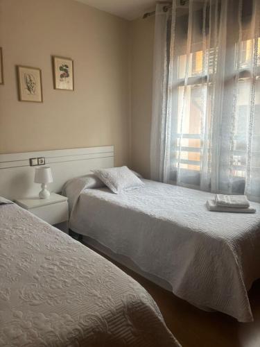 a bedroom with two beds and a window at Apartamentos El Espolón in Logroño
