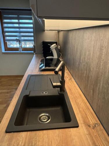 a kitchen sink with a faucet on a counter at Schwarzachtal Oase in Neunburg vorm Wald