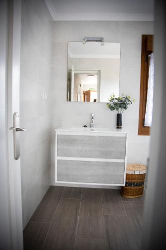 a bathroom with a sink and a mirror at Playa del Silencio 1 in Castañeras