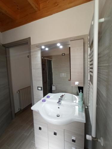 a bathroom with a white sink and a mirror at Agriturismo La tana della volpe in Alberese