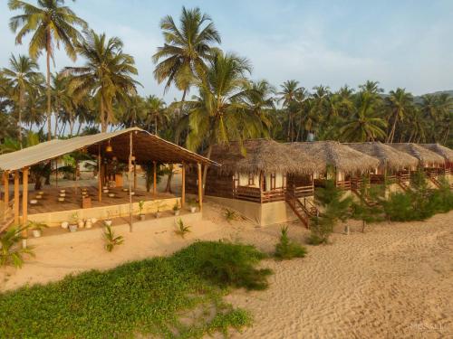 a group of houses on the beach with palm trees at Ravi Yoga Retreat in Polem