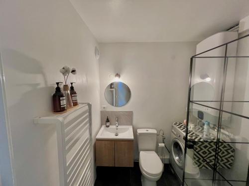 une salle de bain avec toilettes et lavabo dans l'établissement Porte Du Soleil - Cosy Studio Centre, à Strasbourg
