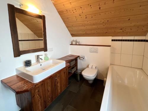 a bathroom with a sink and a toilet and a tub at Holiday Home st martin chalets-1 by Interhome in Sankt Martin