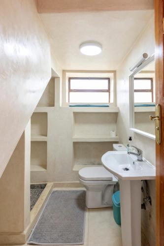 a small bathroom with a toilet and a sink at Villa Louda in Essaouira