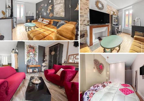 un collage de photos d'un salon et d'une chambre dans l'établissement Hyper centre - Spacieux avec balcon, à Roanne