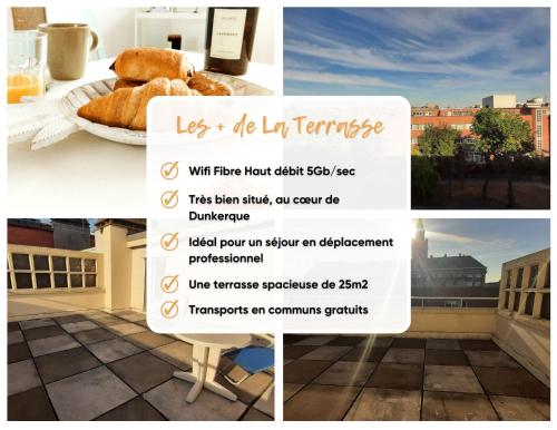 un collage d'images d'une table avec une plaque de nourriture dans l'établissement La terrasse - Hyper Centre et Proche Plage, à Dunkerque