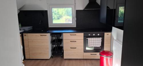 a small kitchen with a stove and a window at Vila Jovana in Vrdnik