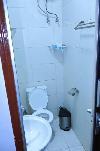 a small bathroom with a toilet and a sink at BAYT ZAINA - Nubian hospitality house in Aswan
