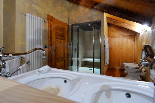 a bathroom with a bath tub and a toilet at Villa Orso Grigio in Ronzone