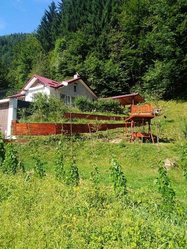 a house on a hill with a fence in a field at Casa Ozon in Vulcan