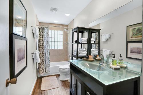 a bathroom with a sink and a toilet at Arrowhead Falls in Wimberley