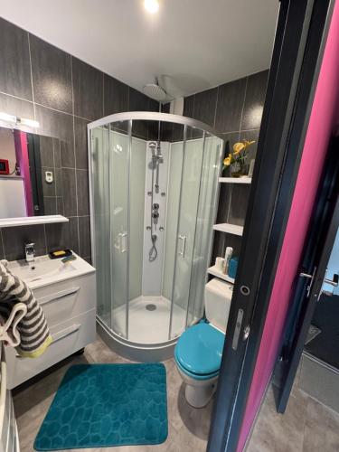 une salle de bain avec une douche, des toilettes et un lavabo dans l'établissement Les Balcons de Villards - Au pied des Pistes, à Villard-de-Lans