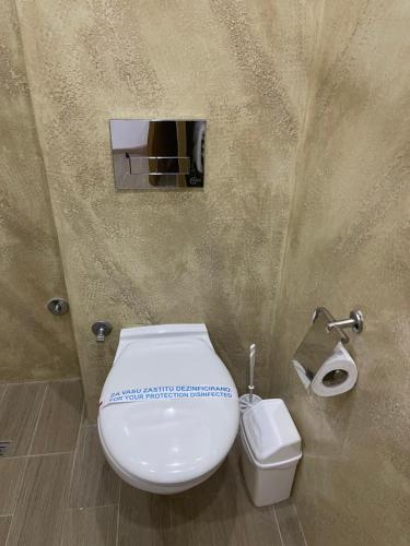 a bathroom with a toilet and a roll of toilet paper at Honey Valley Bjelašnica in Bjelašnica