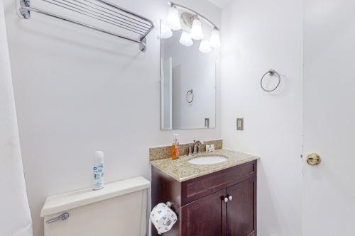 a bathroom with a sink and a toilet and a mirror at Jeffrey Lane Condos in Thayerville