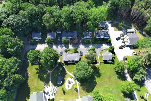 an aerial view of a house with a yard at Country Inn at Camden Rockport in Rockport