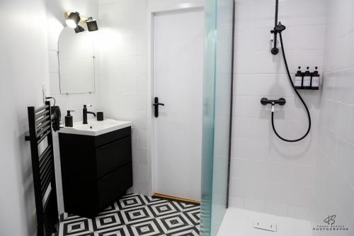 une salle de bain avec douche et lavabo dans l'établissement Studio - La Palmeraie Beau Pré - App 3-1 - Centre, à Perpignan