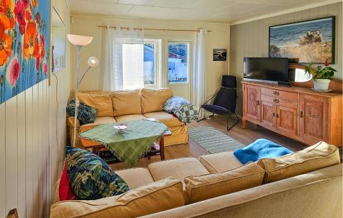 a living room with a couch and a television at 3 Bedroom Cozy Home In Skjærhalden in Skjærhollen
