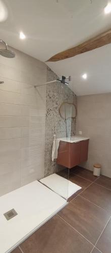 une salle de bain avec une douche en verre et un lavabo dans l'établissement La Cab'Anne, à La Gaubretière