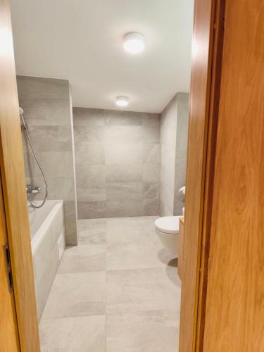 a bathroom with a toilet and a sink at Apartments Relax Tále in Evergreen Resort in Tale