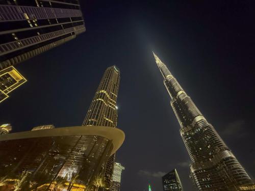 a view of the tallest building in the city at The View of a Lifetime - Luxury Living with Full Burj Khalifa & Fountain Show - 1702 in Dubai