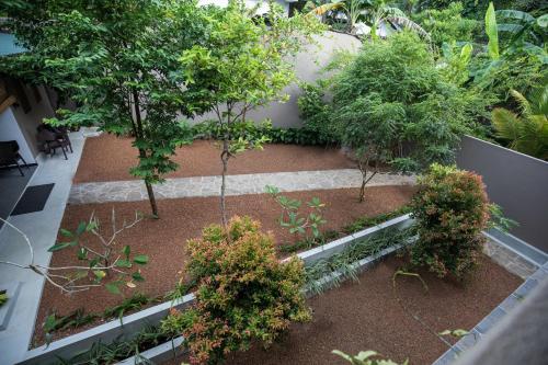 an overhead view of a garden with trees and bushes at Villa Freedom in Hikkaduwa