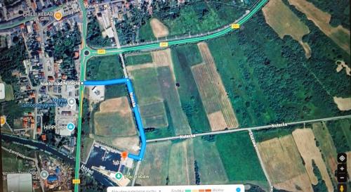 a map of a road with a blue line on it at Przystań Powiat Nakielski in Nakło nad Notecią