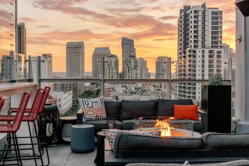 a balcony with a view of a city skyline at Hotel Indigo San Diego - Gaslamp Quarter by IHG in San Diego