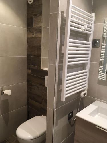 a bathroom with a toilet and a sink at Superbe vue, accès skis aux pieds, très agréable in Courchevel