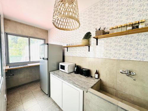 门多萨Lujoso Loft en la mejor ubicación!的配有冰箱和微波炉的厨房