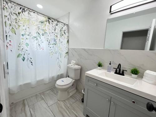 克利尔沃特Beautiful Studio 10 Min From The Beach 1的浴室设有卫生间、水槽和淋浴帘
