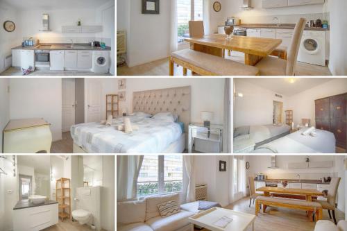 un collage de photos d'une chambre et d'un salon dans l'établissement Moli - 3Pièces - 4Min Mer - Luxe - VCA, à Cannes