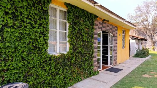 un edificio ricoperto di edera verde accanto a una casa di Finca 7 Reyes Casa con alberca a Villa del Carbón