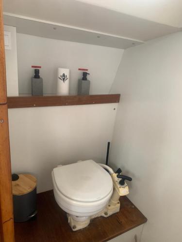TaravaoにあるNuit insolite sur un voilierの部屋にある白いトイレ付きのバスルーム