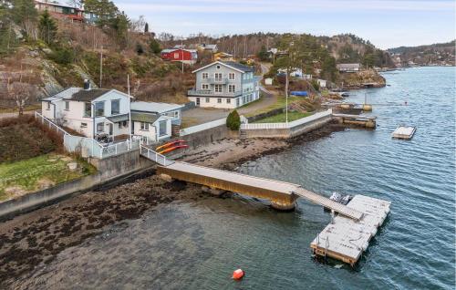 an aerial view of a river with houses and a dock at Gorgeous Home In Sandefjord With Wifi in Sandefjord