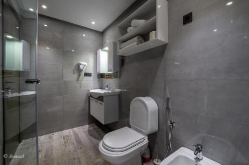 a bathroom with a toilet and a sink and a shower at Luxury Chaouen in Chefchaouene