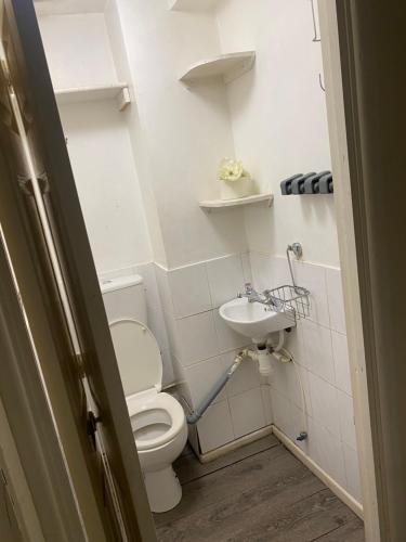 a small bathroom with a toilet and a sink at LA Mansion in Wednesbury