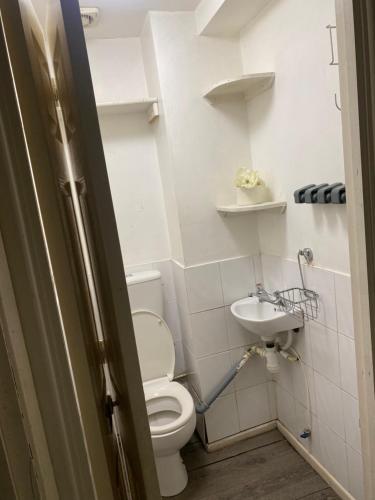 a small bathroom with a toilet and a sink at LA Mansion in Wednesbury