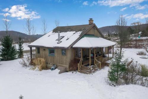 Rustic Cabin Wood Fireplace & Large Deck v zimě