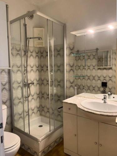 une salle de bain avec une douche, un lavabo et des toilettes dans l'établissement Résidence Héliopolis Bâtiment Ab - Studio -3 pers - Héliopolis AB avec garage MAE-4404, au Cap d'Agde
