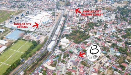 arial view of a city with arrows pointing to a street at Bavarian Guest House in Angeles